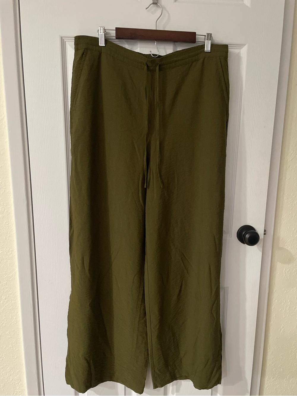 Olive Green Wide Leg Drawstring Lounge Pants Size XL DKNY